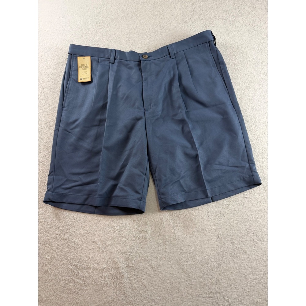 Haggar Cool 18 Performance Shorts Mens 42W Cadet Blue Pleated Gabardine New